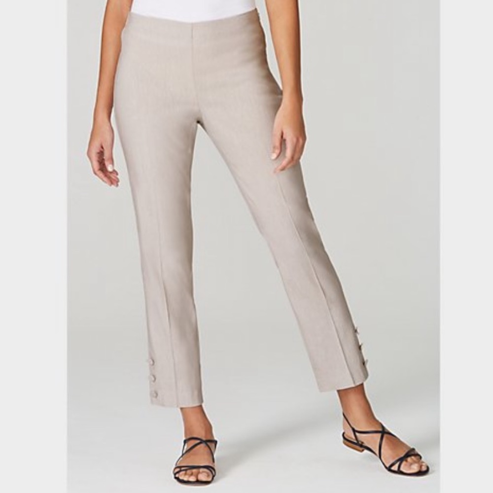 J Jill Linen-Stretch Button-Hem Ankle Pants large